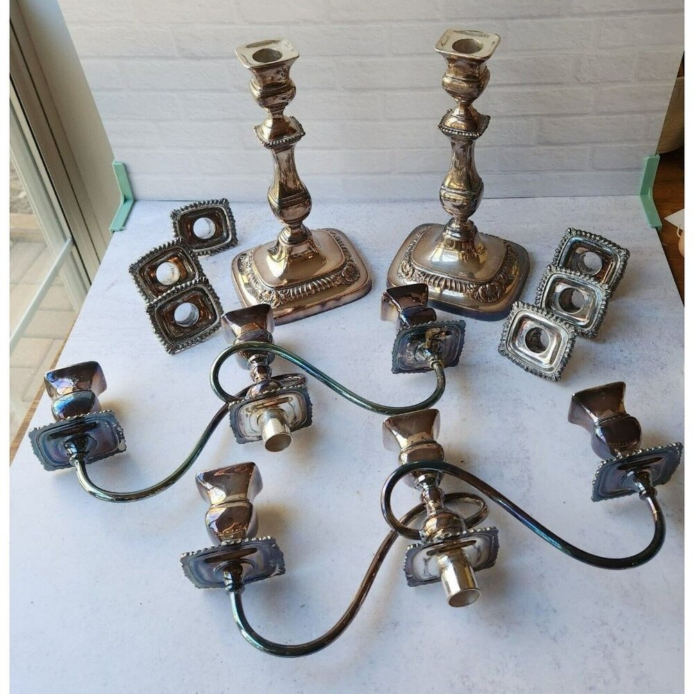 Vtg International Lord Robert Silver SILVERPLATE Come Apart 3 Light Candelabras - Picture 9 of 10